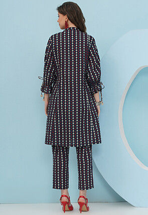 Digital Printed Cotton A Line Kurta Set in Multicolor