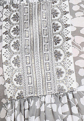 Digital Printed Cotton A Line Kurti in Grey