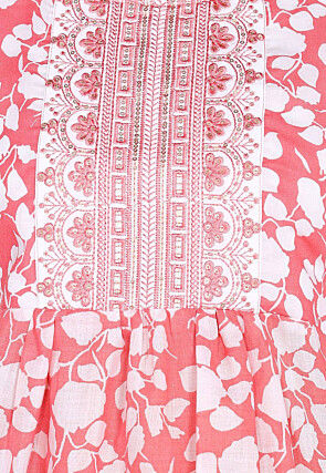 Digital Printed Cotton A Line Kurti in Peach