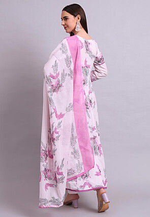 Digital Printed Cotton A Line Suit in Pink