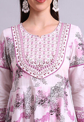 Digital Printed Cotton A Line Suit in Pink