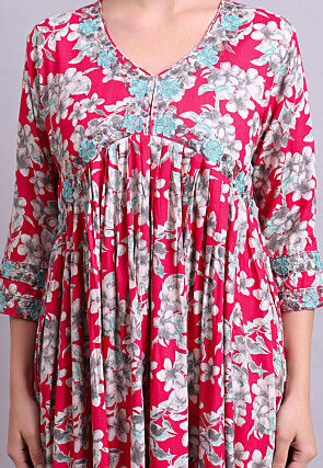 Digital Printed Cotton A Line Suit in Pink