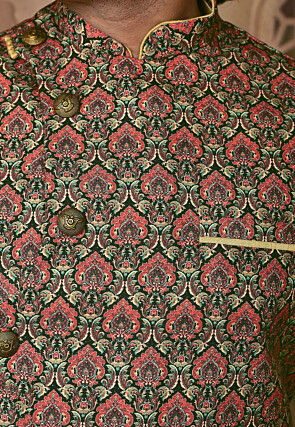 Digital Printed Cotton Asymmetric Nehru Jacket in Multicolor