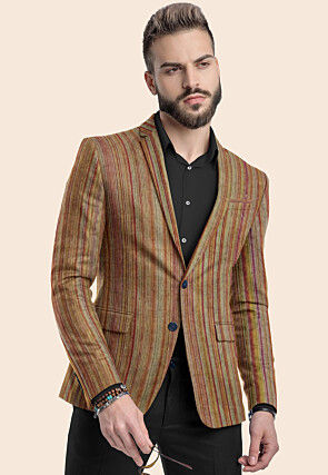 Digital Printed Cotton Blazer in Brown