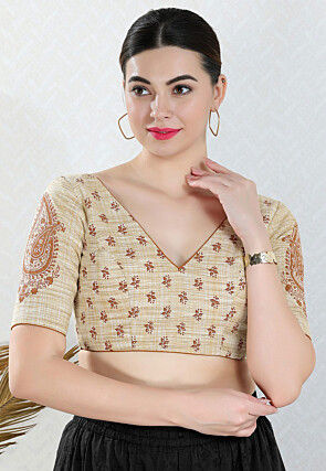 Digital Printed Cotton Blouse in Beige