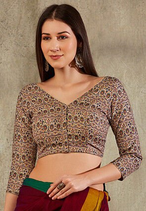 Digital Printed Cotton Blouse in Beige