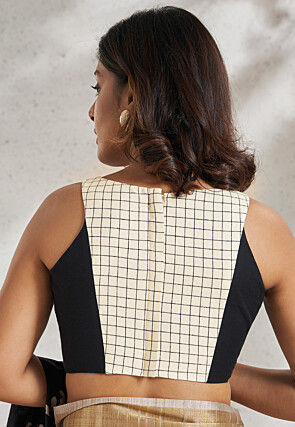 Digital Printed Cotton Blouse in Black and Off White