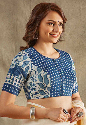 Digital Printed Cotton Blouse in Blue