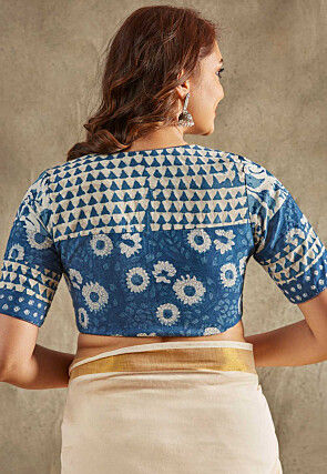 Digital Printed Cotton Blouse in Blue