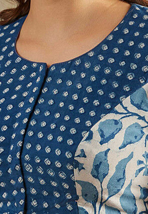 Digital Printed Cotton Blouse in Blue