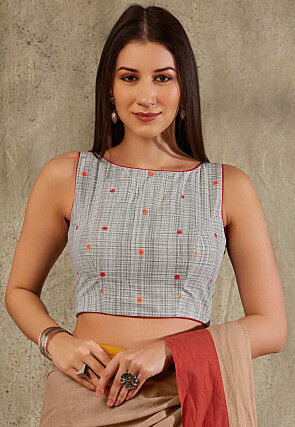Digital Printed Cotton Blouse in Grey