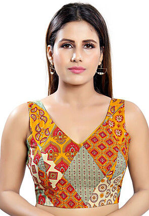 Digital Printed Cotton Blouse in Mustard