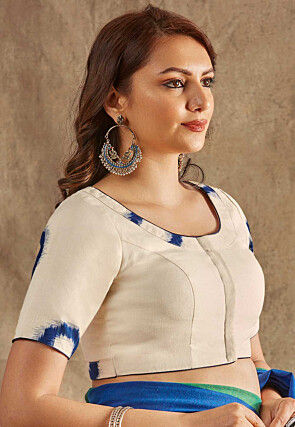Digital Printed Cotton Blouse in Off White
