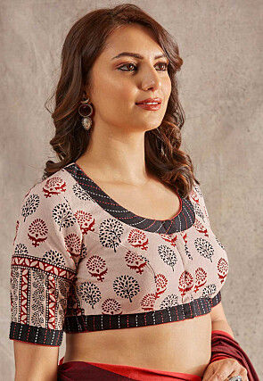 Digital Printed Cotton Blouse in Peach