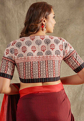 Digital Printed Cotton Blouse in Peach