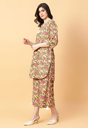 Digital Printed Cotton Co Ord Set in Beige