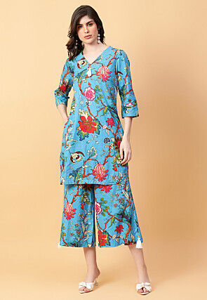 Digital Printed Cotton Co Ord Set in Blue
