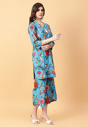 Digital Printed Cotton Co Ord Set in Blue