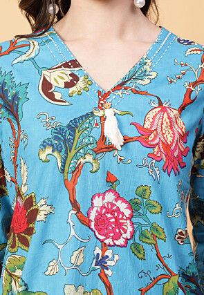 Digital Printed Cotton Co Ord Set in Blue