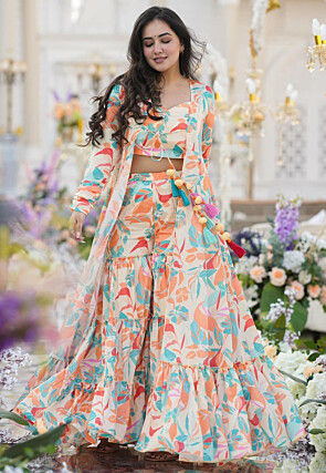 Digital Printed Cotton Co Ord Set in Cream