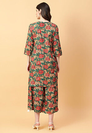 Digital Printed Cotton Co Ord Set in Dark Green