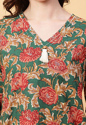 Digital Printed Cotton Co Ord Set in Dark Green