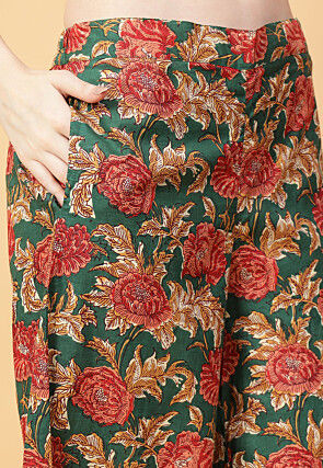 Digital Printed Cotton Co Ord Set in Dark Green