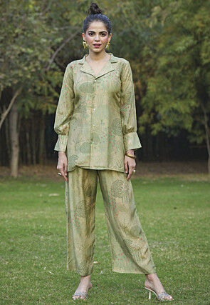 Digital Printed Cotton Co Ord Set in Green