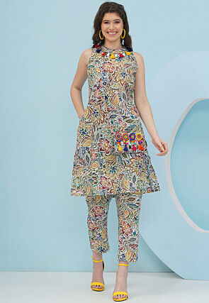 Digital Printed Cotton Co Ord Set in Multicolor