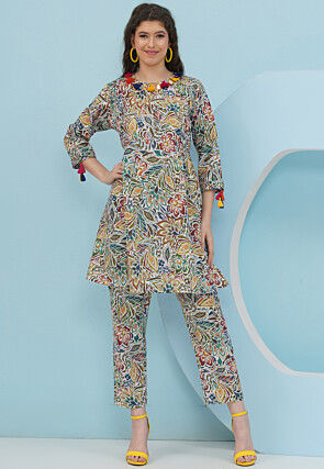 Digital Printed Cotton Co Ord Set in Multicolor