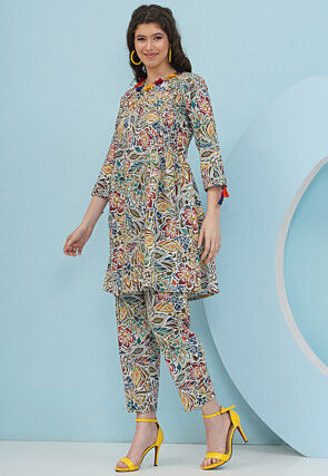Digital Printed Cotton Co Ord Set in Multicolor