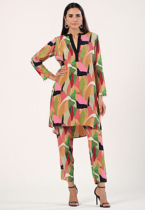 Digital Printed Cotton Co Ord Set in Multicolor