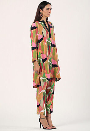 Digital Printed Cotton Co Ord Set in Multicolor
