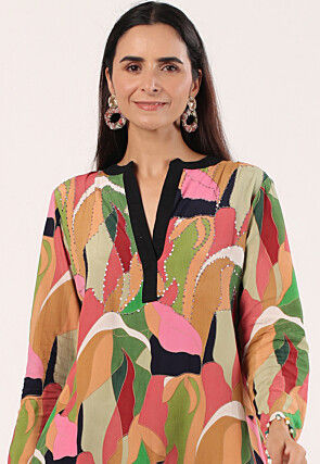 Digital Printed Cotton Co Ord Set in Multicolor