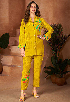 Digital Printed Cotton Co Ord Set in Mustard