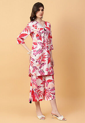 Digital Printed Cotton Co Ord Set in Off White