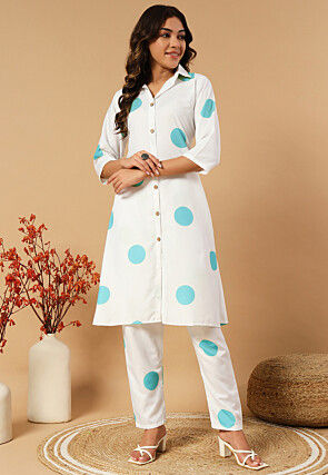 Digital Printed Cotton Co Ord Set in Off White