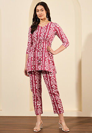 Digital Printed Cotton Co Ord Set in Pink