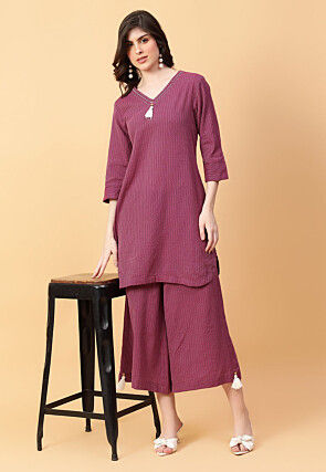 Digital Printed Cotton Co Ord Set in Purple