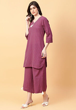 Digital Printed Cotton Co Ord Set in Purple