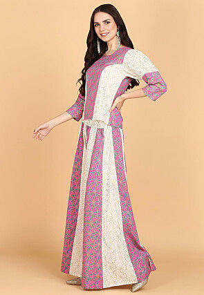 Digital Printed Cotton Set in Pink and White