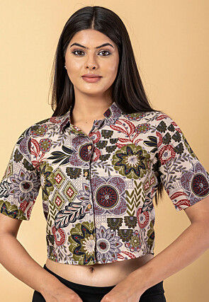 Digital Printed Cotton Crop Top in Multicolor