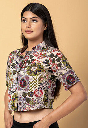 Digital Printed Cotton Crop Top in Multicolor