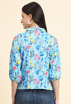 Digital Printed Cotton Crushed Top in Sky Blue