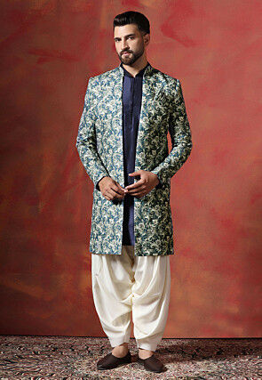 Digital Printed Cotton Dhoti Kurta in Navy Blue