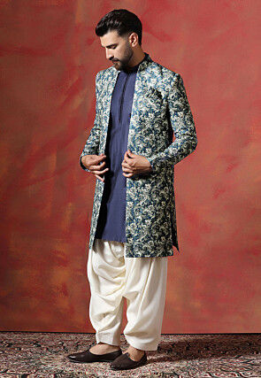 Digital Printed Cotton Dhoti Kurta in Navy Blue