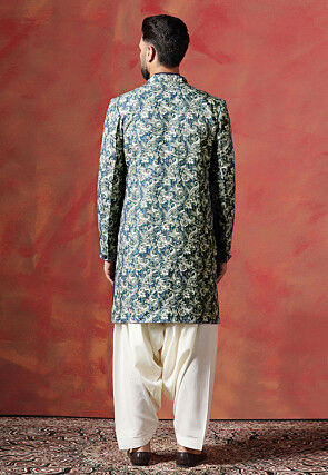 Digital Printed Cotton Dhoti Kurta in Navy Blue