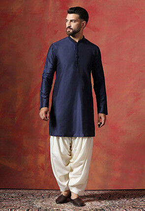Digital Printed Cotton Dhoti Kurta in Navy Blue