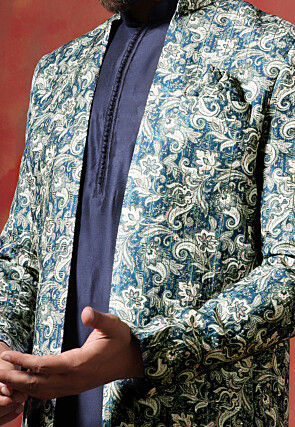 Digital Printed Cotton Dhoti Kurta in Navy Blue