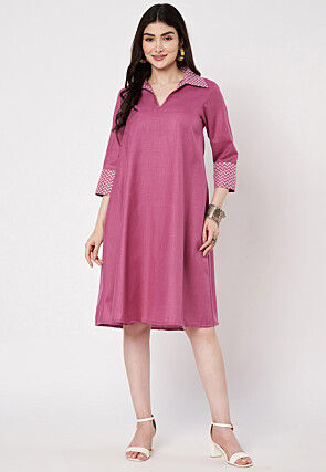 Digital Printed Cotton Dress in Pink